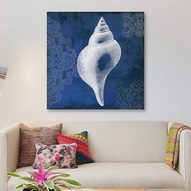 «Navy Shell I», impression sur toile, H 18 po x l 18 po x P 1,5 po, Toile tendue, Pas de tapis