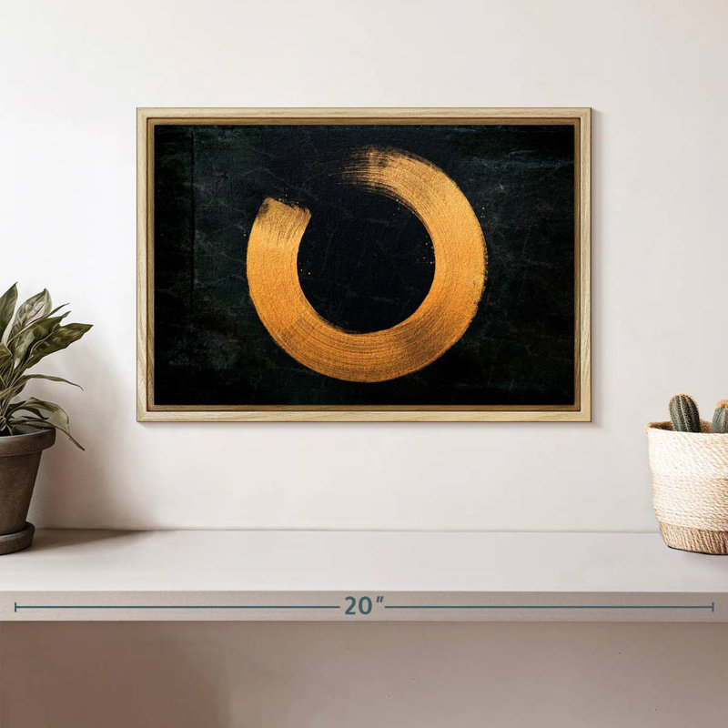 Golden Zen Circle, Floating Frame Natural Wood, 13" X 9"