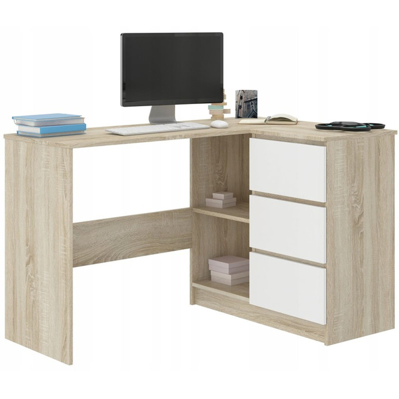 L-Shaped Computer Table, Light Brown/White