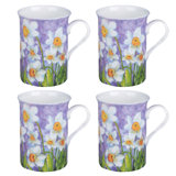 Purple Daffodils Bone China Mug, Set Of 4