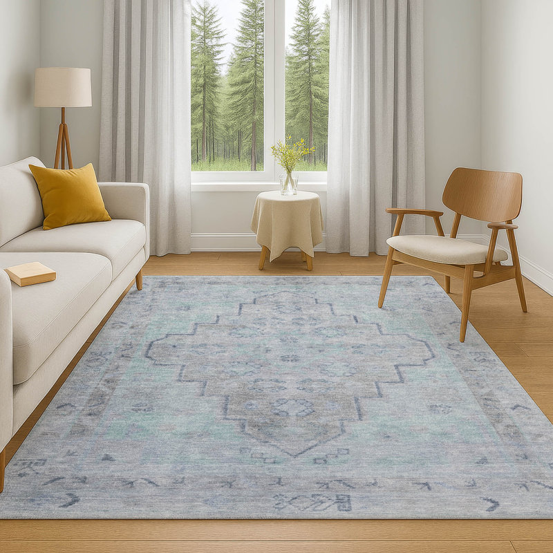 Premium Machine Washable Tara AMF1918 Border Rug, Rectangle 5' x 7'6"