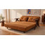 Canapé-lit en velours côtelé de 135 cm de large, canapé-lit convertible 3 en 1 avec coussin de dossier, accoudoirs ronds en bois avec plateau (orange)-1834571286