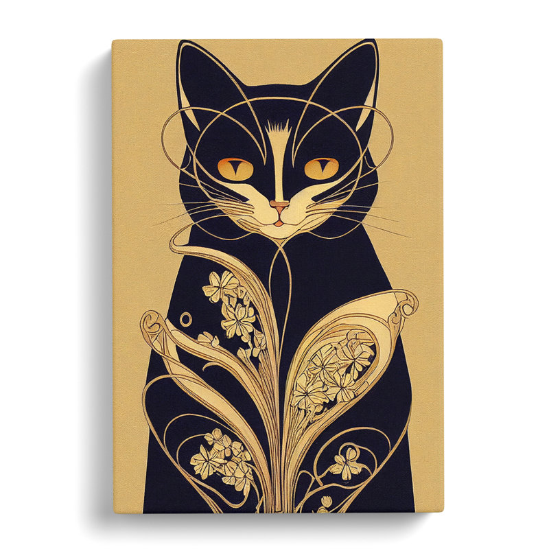 XC1022-1303X Cat Art Deco No.4 - Wrapped Canvas Print, 50cm H x 35cm W x 3cm D