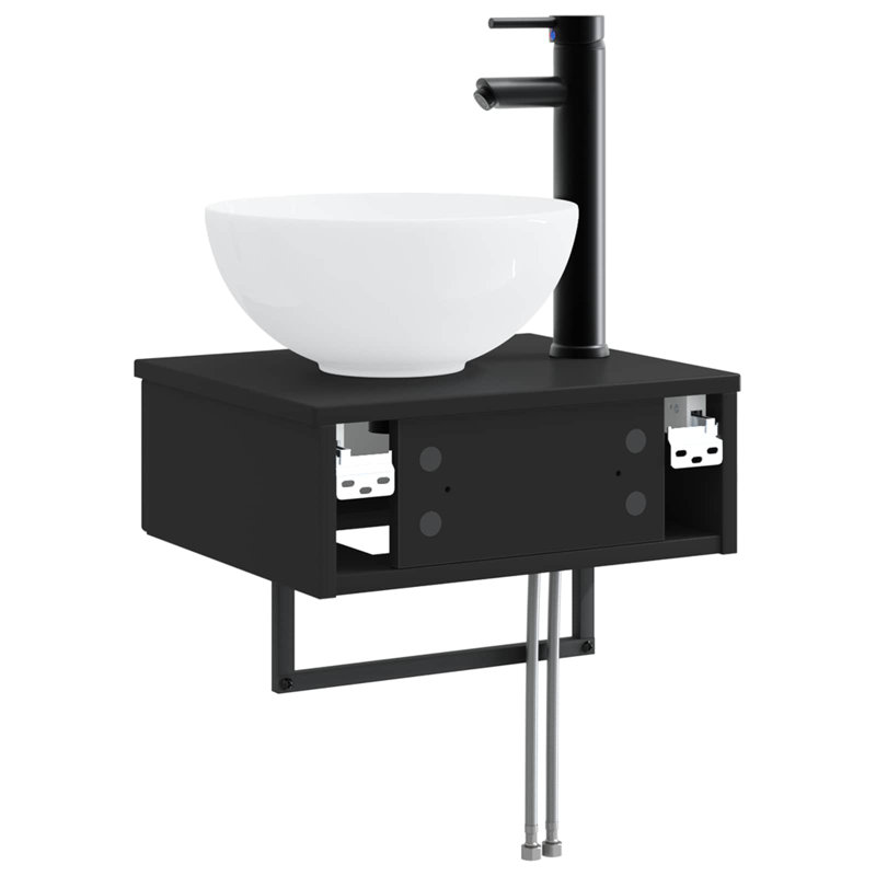 Single Bathroom Vanity with Ceramic Basin, Black