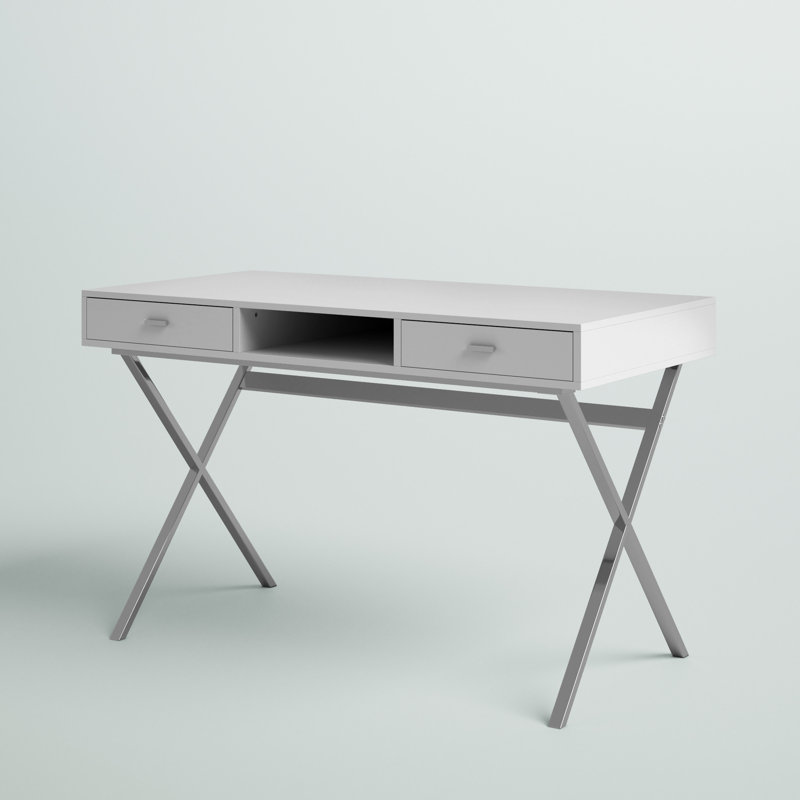 Computer Desk, Home Office, Laptop, Storage Drawers, 48"L, Work, Metal, Laminate, Chrome, White