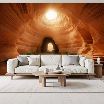 Peel and Stick Wallpaper Majestic Cave Interior Natural Light Streaming Ceiling Canyon Wall Murals 69"H x 96"W Removable PVC Wall Paper Self-Adhesive Wall Decor for Bedroom Living Room Home Office