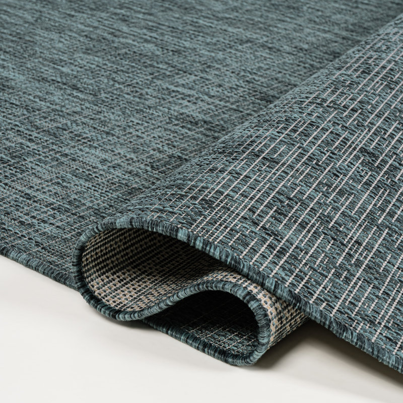 Tapis intérieur / extérieur turquoise / crème Alda, Rectangle 2 pi 11 po x 4 pi 11 po