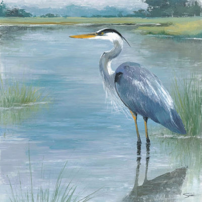 Blue Heron in Shallow Waters - Wrapped Canvas Wall Art