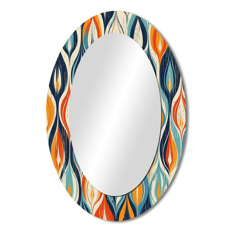 Orange et bleu Botanical Symphony III - Miroir mural moderne ovale, 36 po x 24 po