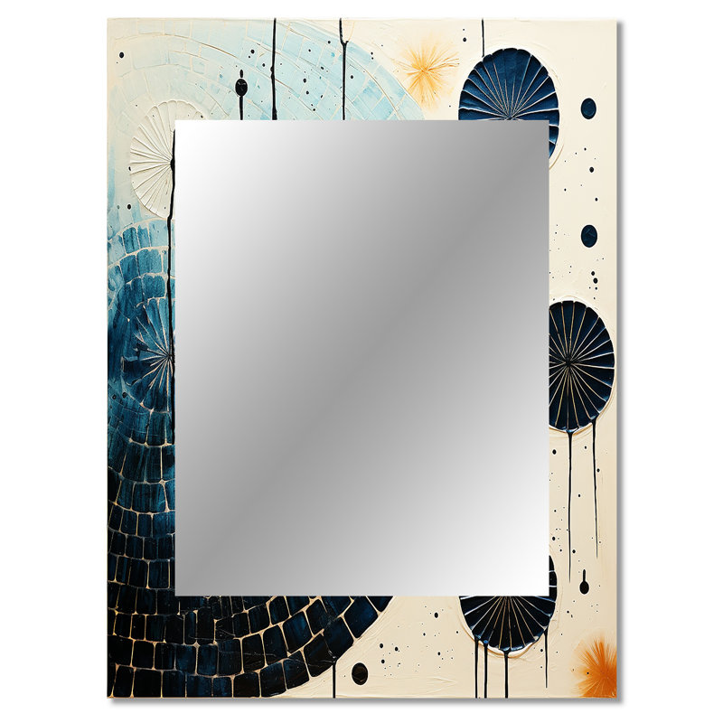 Bleu sarcelle jaune Mid Century Minimalist Rain III - miroir minimaliste, miroir mural moderne unique, impression d'art en métal