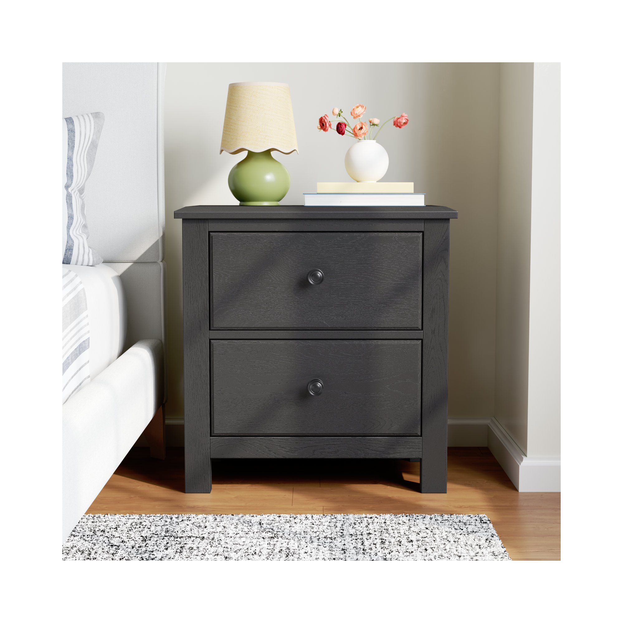 Lewin 2-Drawer Nightstand, Graphite
