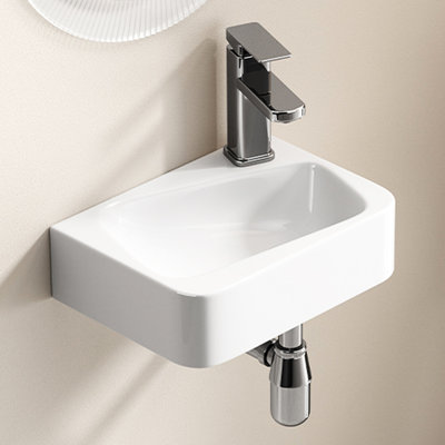 Lavabo de salle de bain mural moderne 14 po x 10 po, couleur lait blanc, matériau, céramique facile à nettoyer, glacis lisse, entretien