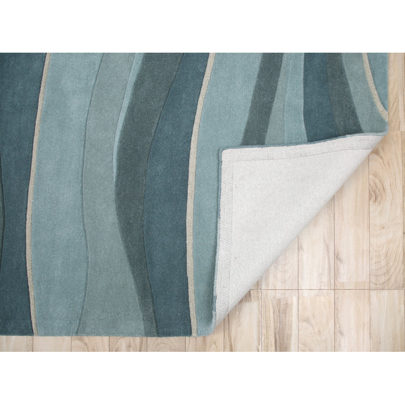 Tapis bleu en laine fait à la main Patillo Cabo, Rectangle 2 pi 3 po x 3 pi 9 po