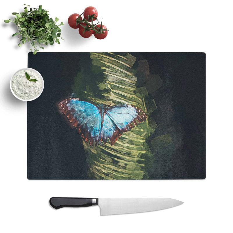 Tempered Glass Butterfly Chopping Board, 39 cm W x 28.5 cm L
