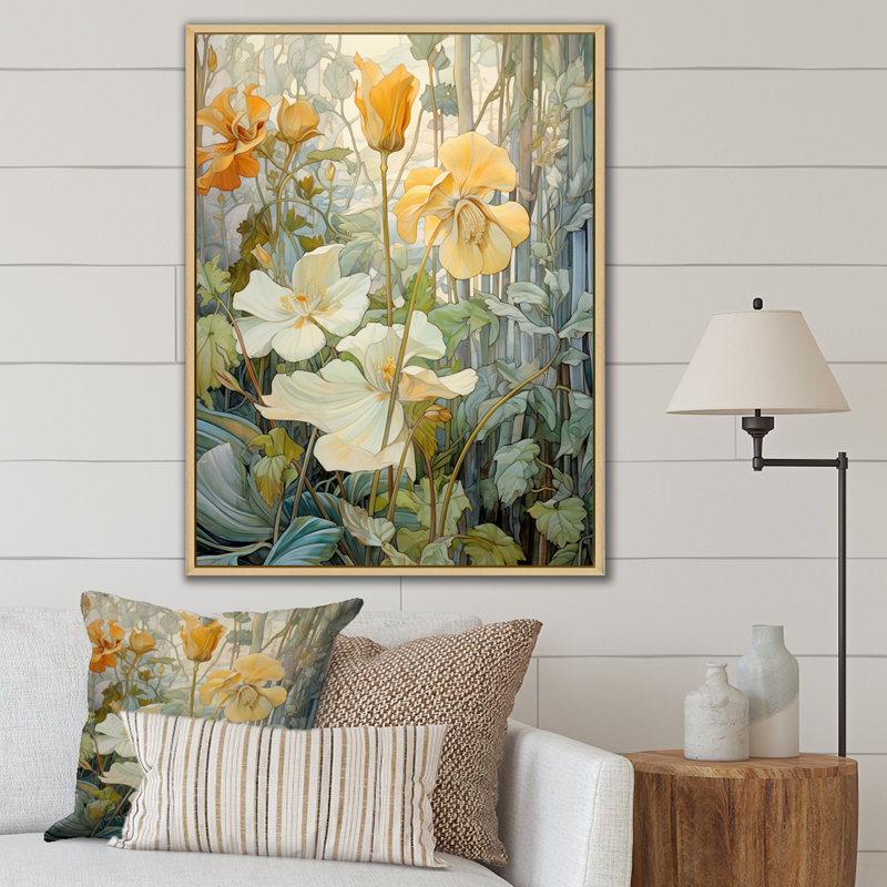 «Blossoming White Wildflowers», illustration rétro sur toile, H 44 po x l 34 po, Cadre naturel flottant