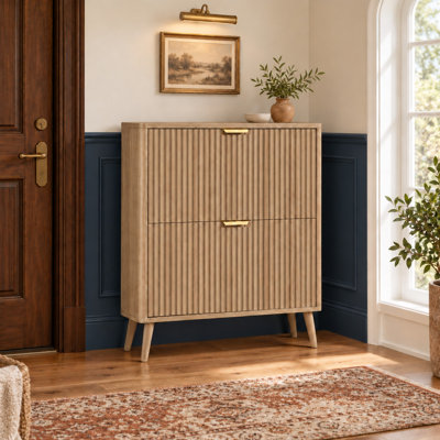 Range-chaussures avec 2 tiroirs rabattables, range-chaussures en bois avec rangement caché, pour le couloir et le vestibule