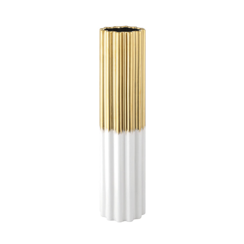 Vase de plancher en céramique Arianna, Laiton / blanc