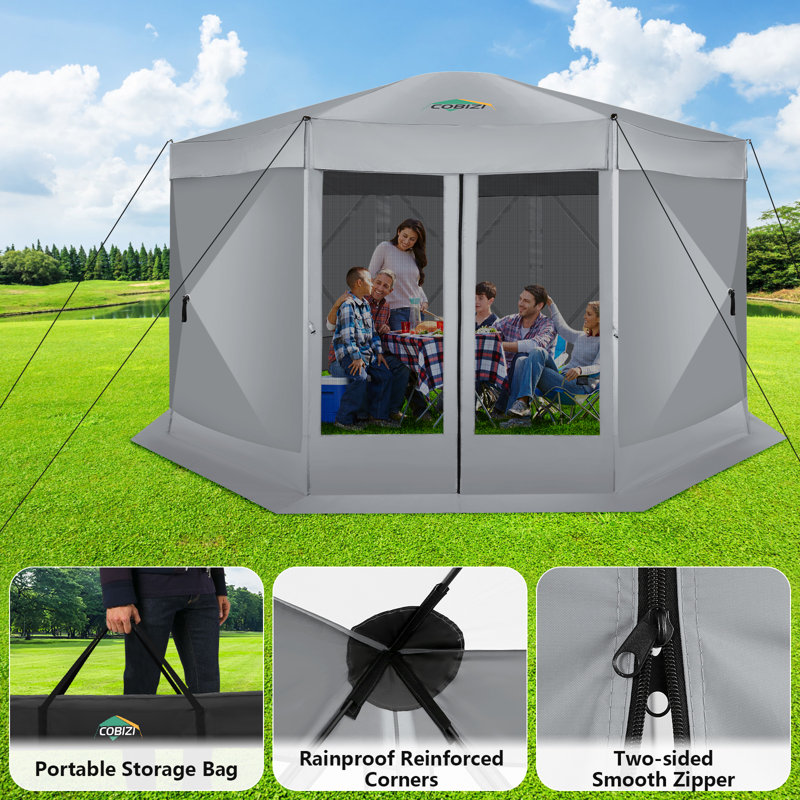 15x15ft Pop Up Gazebo Screen Tent Screen House for Camping, 15x15 Screen Room with Mosquito Netting, Hub Tent Instant Screened Canopy with Carrying Bag and Ground Stakes