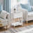 Industrial White Nightstand with Charging Station, Rustic Bedside Table-377009666-375396293