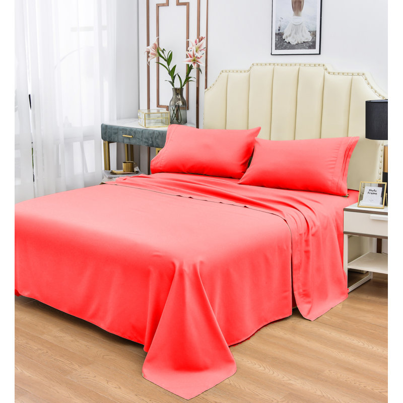 1800 Thread Count Rayon from Bamboo Sheet Set, Coral, Twin XL