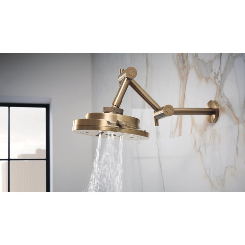 Brizo Essential Shower Linear Round Jointed Wall Mount Shower Arm And Flange, Luxe Gold