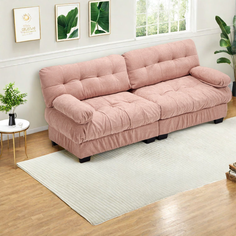 Canapés profonds à assise profonde, canapé rose moderne à structure en bois pour la maison