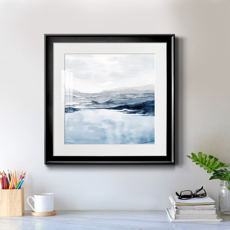 «Faded Horizon II», reproduction encadrée de qualité supérieure - prête à être accrochée, Papier avec cadre noir, Blanc