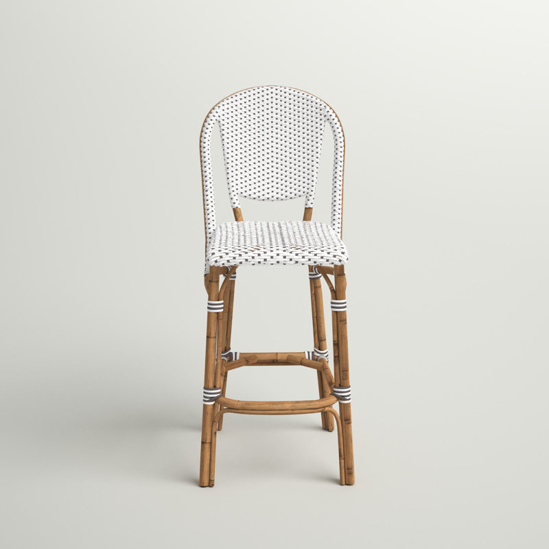 Popplestone Rattan Stool, White/Cappuccino Dots, Bar Stool (29.9" Seat Height)