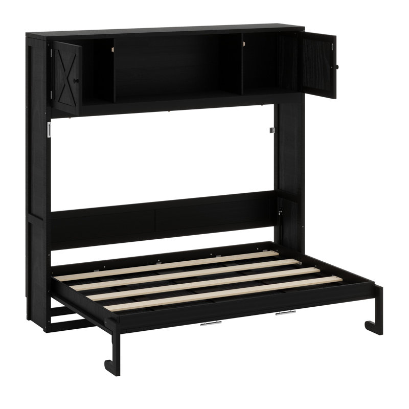 Lit escamotable avec armoires de rangement, Noir