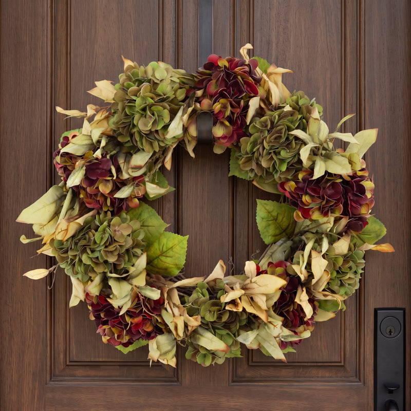26" Fall Hydrangea and Assorted Leaves Wreath