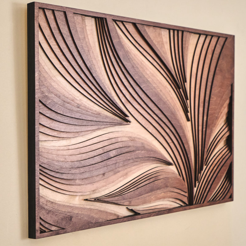 Parawood framed wooden wall art, 3D wood accent, abstract wall decor, 14.4" H x 21.2" W