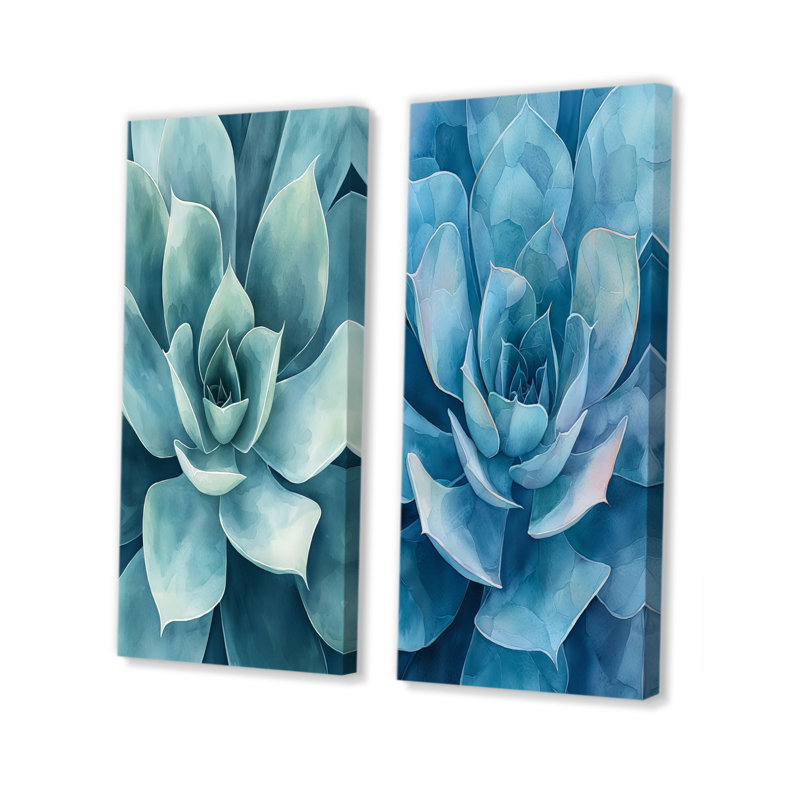 «Desert Succulent Leaves I» - art mural floral 2 panneaux, H 28 po x l 25 po, Toile tendue