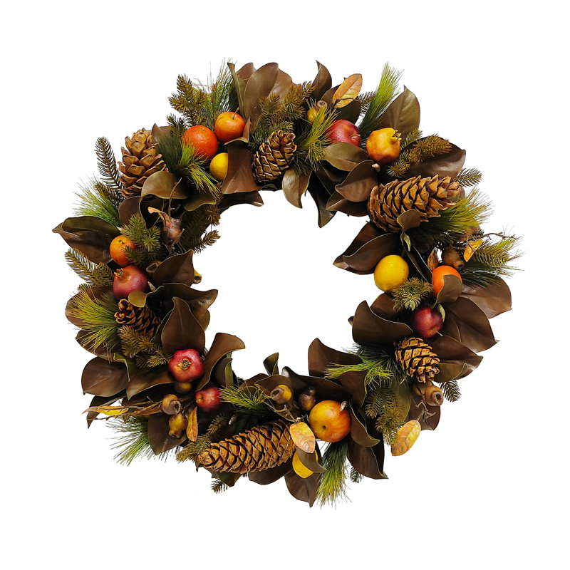 DRY MAGNOLIA LEAF WITH FRUIT WREATH