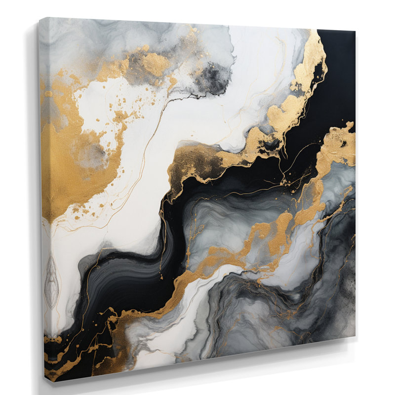 «Glam Gold Flows» - art mural marbre, Toile tendue, H 16 po x l 16 po x P 1 po
