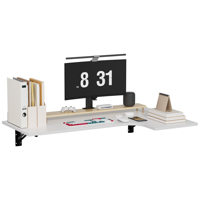 39.37" Wall-Mounted Folding Desk, Space-Saving Floating Workstation with Silent Hinges