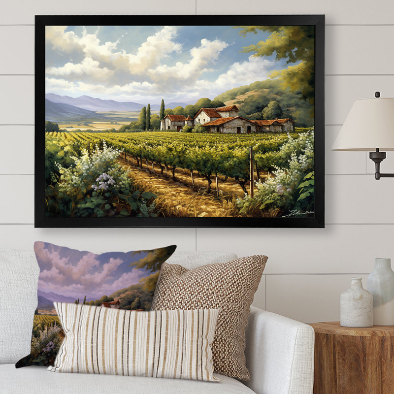 Vineyard Charm Landscape I - Vineyard Wall Art, H 24 po x l 32 po x P 1 po, Cadre simple noir