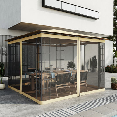 Moustiquaire beige 10 pi x remplacement de la paroi latérale du pavillon de jardin - Gardez le porche propre, à l'usure, s'adapte à plusieurs types, paroi latérale de filet de patio facile à installer, contre les intrusions d'insectes et les feuilles, processus simple