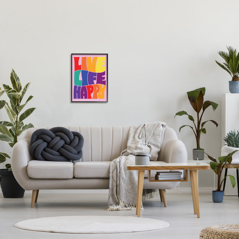 «Live Life Happy Rainbow», phrase encadrée sur bois par Jo Taylor, impression, H 20 po x l 16 po, Giclée encadrée noir minuit