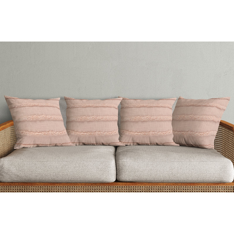 Housse et insert de coussin carré 100% coton , Rose, Polyester/ Bourre en polyester