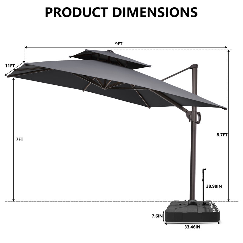 128' X 104' Mobile Double Top Cantilever Umbrella with Weighted Base , Dark Grey