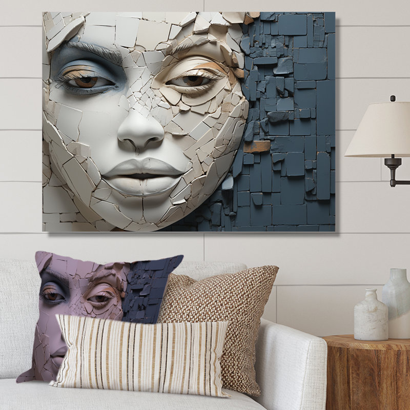 «Blue and beige», femme africaine, collage - art africain, décoration murale, H 34 po x l 44 po x P 1,5 po, Toile tendue