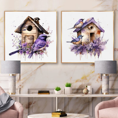 Purple Lavender Birdhouse - Animals Bird Square Collage Set Of 2