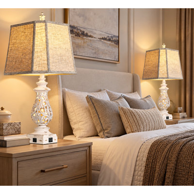 Ensemble de 2 lampes de table 29 po, 2 lampes de chevet avec ports USB A + C et veilleuse
