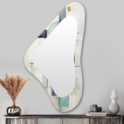 Miroir mural moderne abstrait blanc asymétrique Convergence II - blanc et bleu
