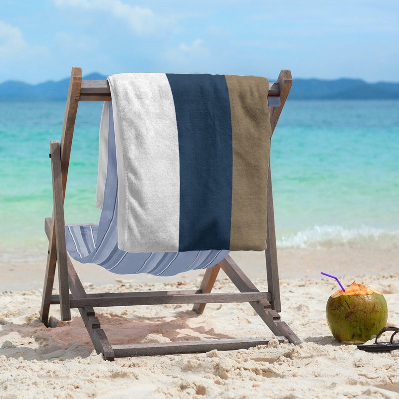 Cotton Blend Beach Towel, Light Gray/Blue/Brown