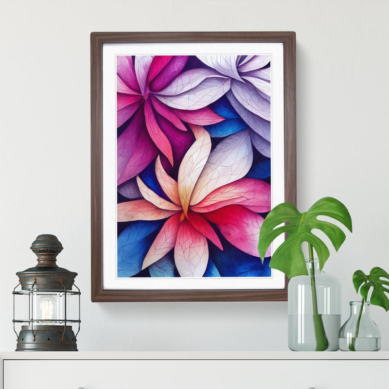 Entrancing Flowers No.3 - Single Picture Frame Print, 64cm H x 46cm W x 2cm D, Walnut