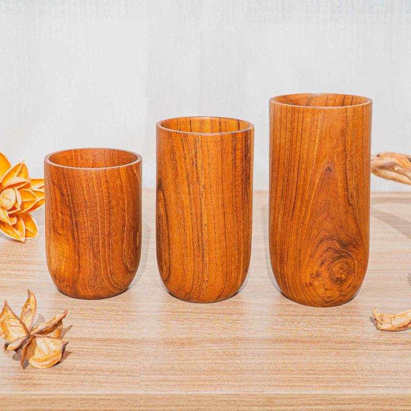 Tasse à thé classique en bois de teck - grand (ensemble de 2), 4, Verre à vin