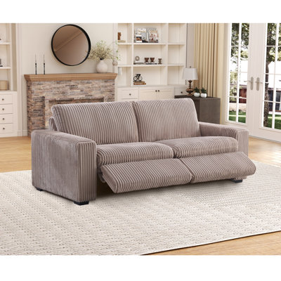 Causeuse inclinable électrique à accoudoirs carrés en velours côtelé de 86,6 po de largeur avec port USB Annistyn