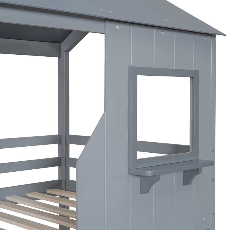 Lit superposé simple en bois massif - Gris pour une chambre à coucher moderne avec fenêtre et