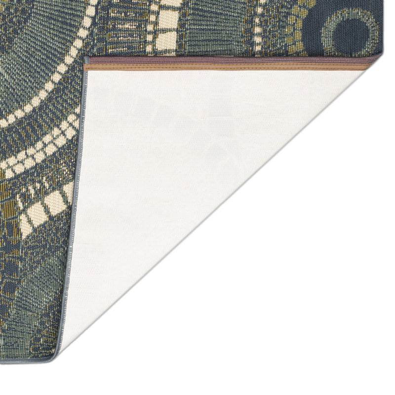 Tapis de cuisine Lygia, Rectangle 2 pi x 2 pi 10 po, Blanc / Vert / Bleu